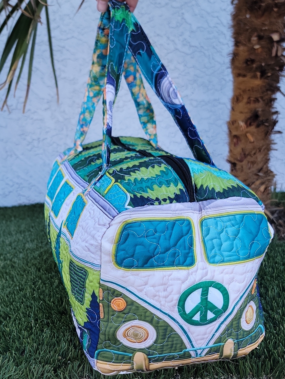 Hippie Green Tree Hugger Forest Van Quilted Duffle Bag